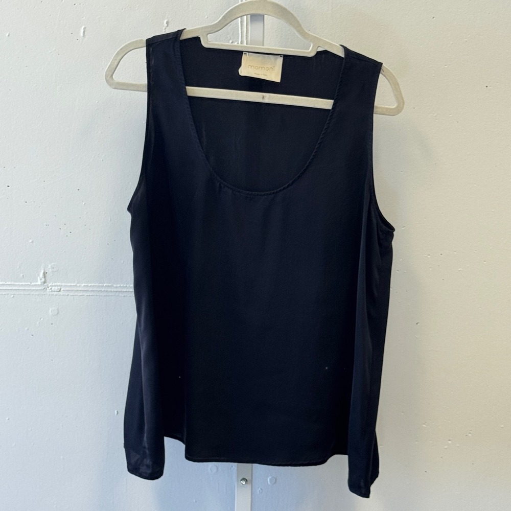 Momoni Black‎ Silk Blend Scoop Neck Tank Top Made in Italy Sleeveless Minimalist